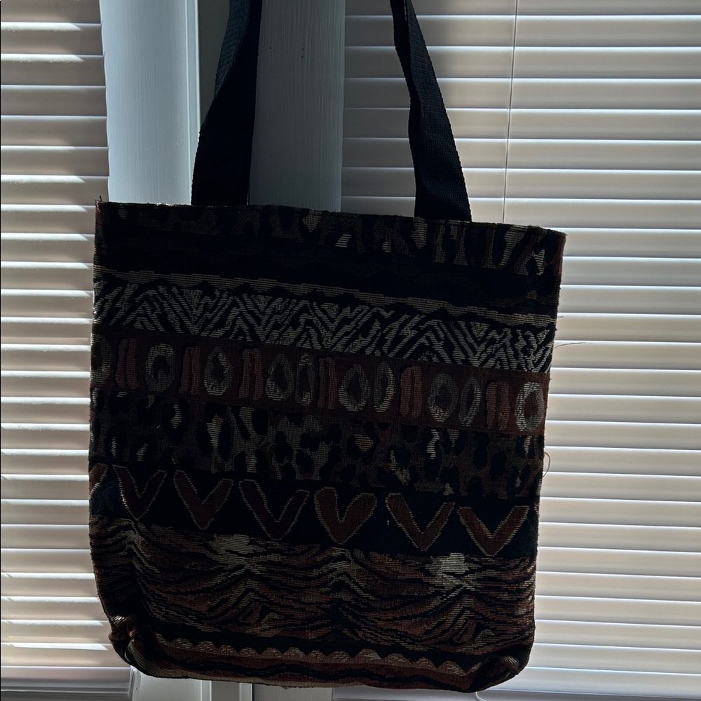 Patterned Tote Bag - Black and Brown
